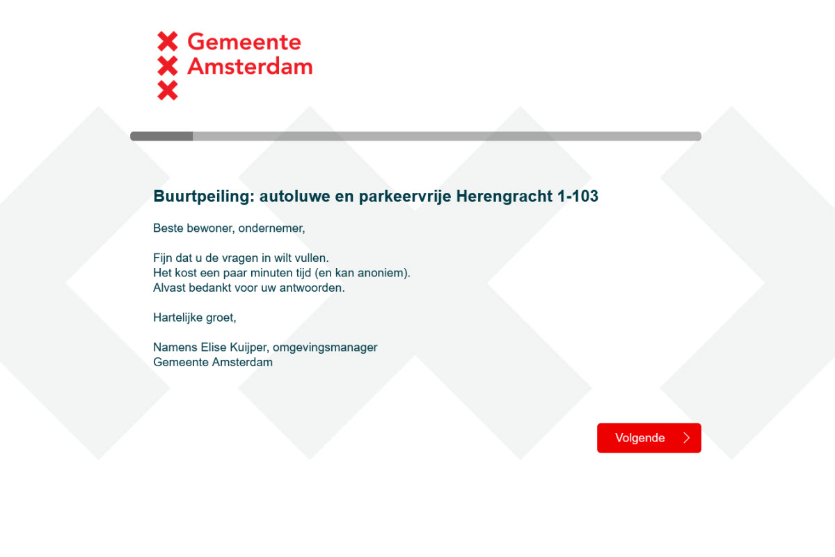 Buurtenquête Gemeente | Autoluwe en parkeervrije Herengracht 1-103