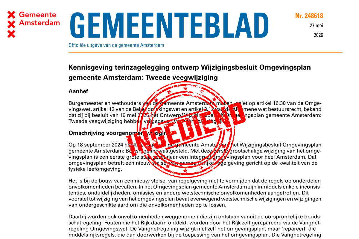 Gezamenlijke zienswijze ingediend over wijziging Omgevingsplan